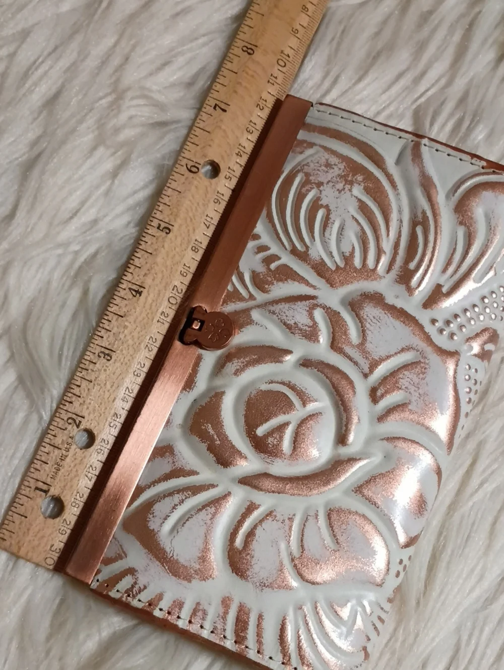 Leather embossed Floral Wallet copper Rose Gold Patricia Nash